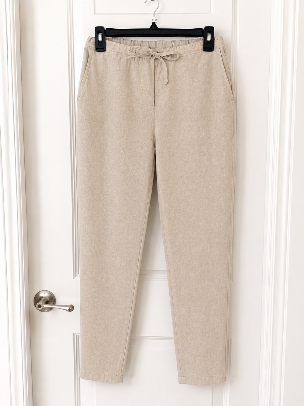 CP Shades Linen Pull On Pants Drawstring Elastic Waist Beige